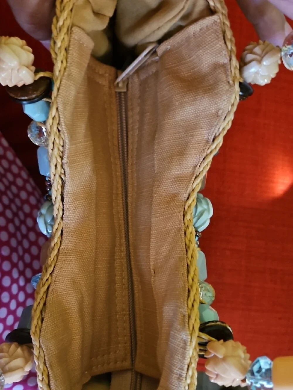 Cappelli Straworld Mint and Tan Braided Straw Tote with Beaded Handles